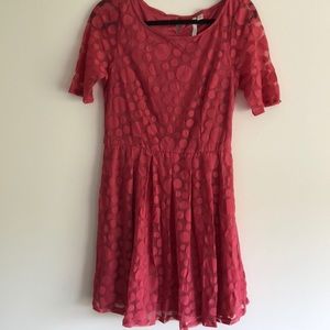 Lauren Conrad coral polka dot dress